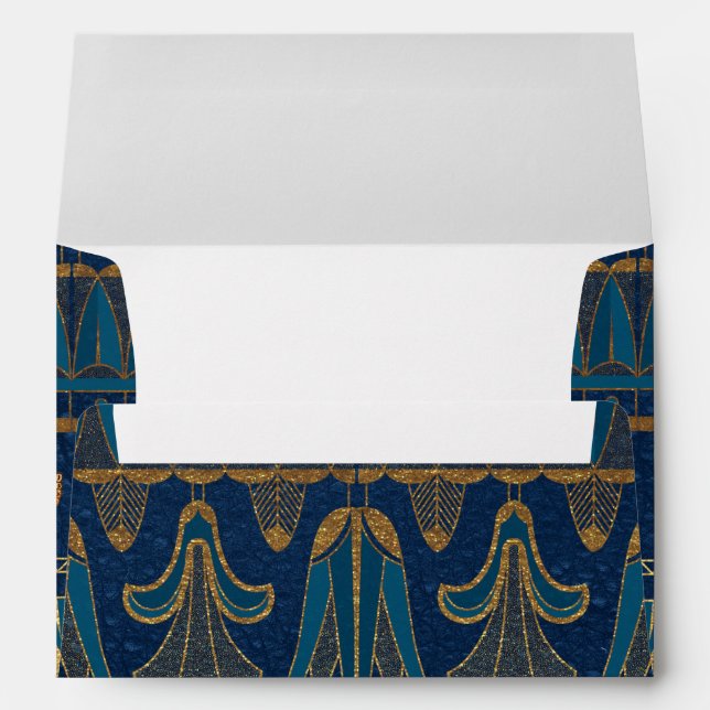 Egyptian Hieroglyphs Gold Beetles Golden Glitter Envelope (Back (Bottom))