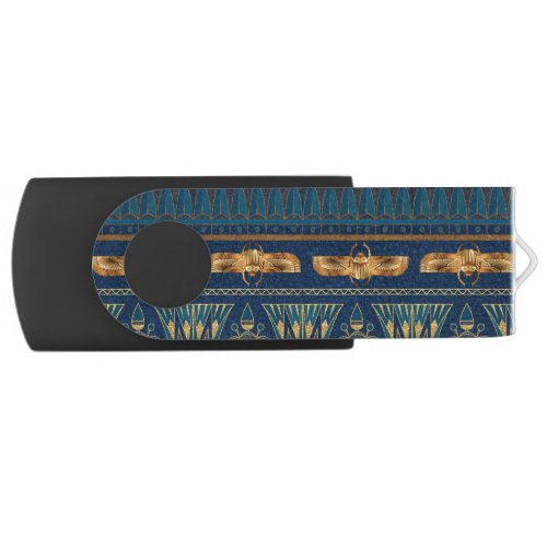 Egyptian Hieroglyphs Gold Beetles Golden Glitter Flash Drive