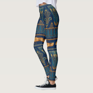 Egyptian Hieroglyphs Gold Beetles Golden Glitter Leggings