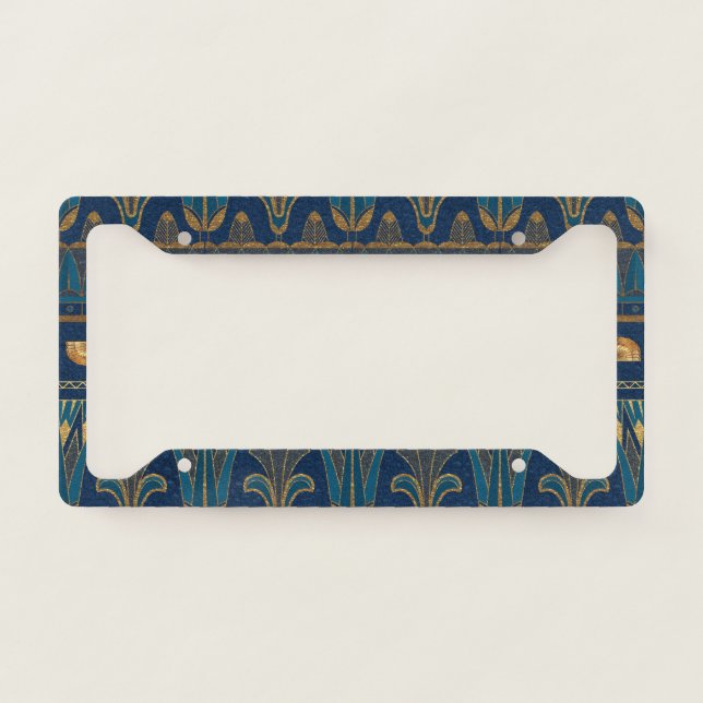 Egyptian Hieroglyphs Gold Beetles Golden Glitter License Plate Frame (Front)