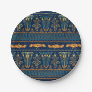Egyptian Hieroglyphs Gold Beetles Golden Glitter Paper Plates