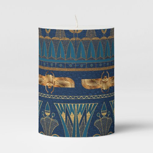 Egyptian Hieroglyphs Gold Beetles Golden Glitter Pillar Candle