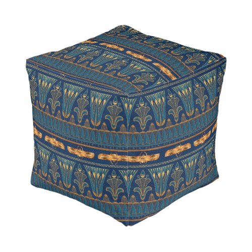 Egyptian Hieroglyphs Gold Beetles Golden Glitter Pouf