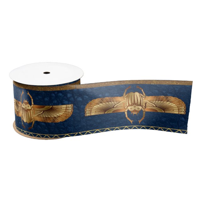 Egyptian Hieroglyphs Gold Beetles Golden Glitter Satin Ribbon (Spool)
