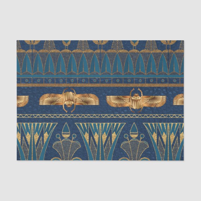 Egyptian Hieroglyphs Gold Beetles Golden Glitter Tissue Paper (Front)