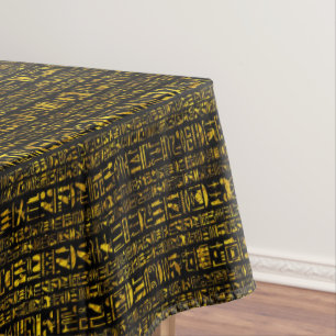 Egyptian hieroglyphs gold black cotton dining tablecloth