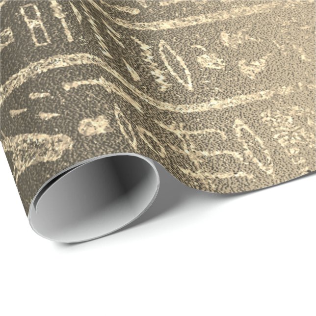 Egyptian Hieroglyphs Gold Faux Sepia Unique Luxury Wrapping Paper (Roll Corner)
