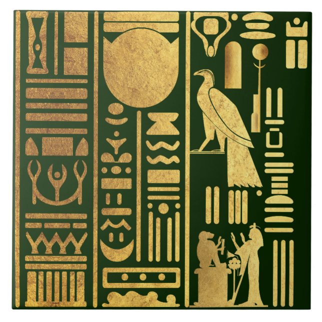 Egyptian Hieroglyphs Gold Foil Ceramic Tile (Front)