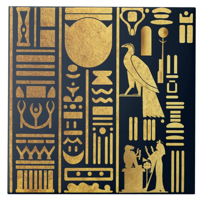 Egyptian Hieroglyphs Gold Foil Ceramic Tile (Front)
