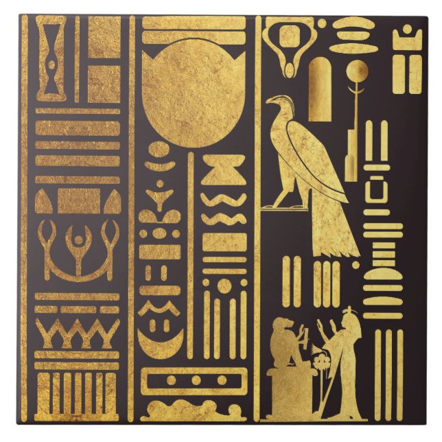 Egyptian Hieroglyphs Gold Foil Ceramic Tile (Front)