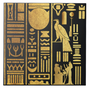 Egyptian Hieroglyphs Gold Foil Ceramic Tile