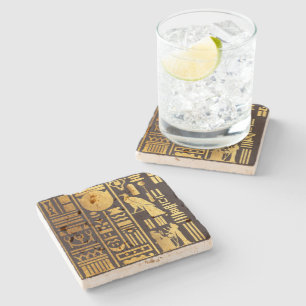 Egyptian Hieroglyphs Gold Foil Stone Coaster