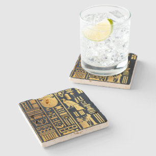 Egyptian Hieroglyphs Gold Foil  Stone Coaster