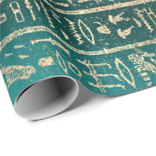 Egyptian Hieroglyphs Gold Foxier Blush Teal Green Wrapping Paper