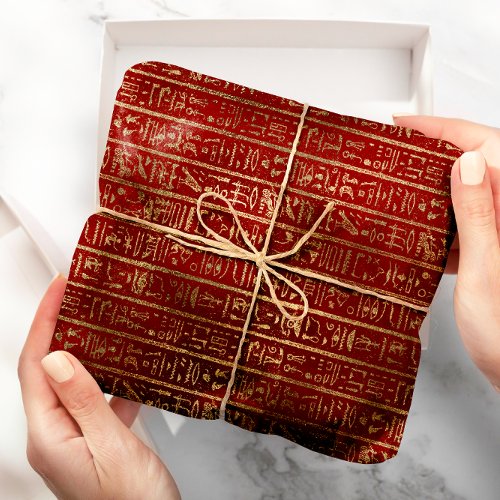Egyptian Hieroglyphs Gold Foxier Bordeaux Luxury Wrapping Paper