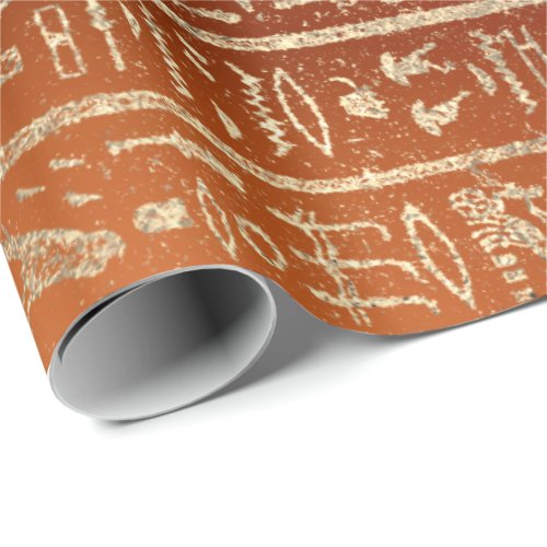 Egyptian Hieroglyphs Gold Foxier Coral Orange Wrapping Paper
