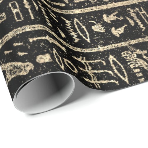 Egyptian Hieroglyphs Gold Foxier Faux Black Luxury Wrapping Paper