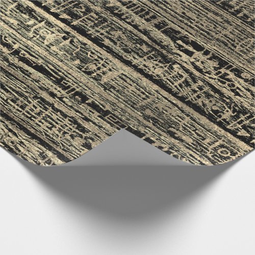 Egyptian Hieroglyphs Gold Foxier Faux Black Wood Wrapping Paper