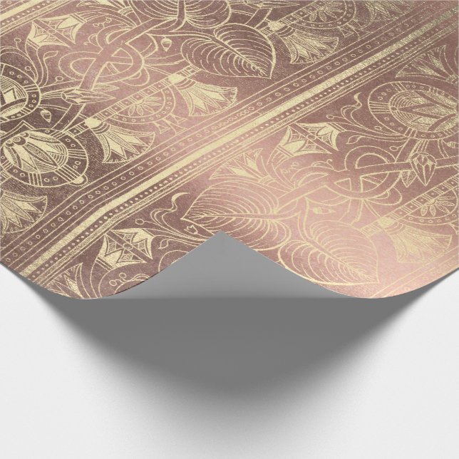 Egyptian Hieroglyphs Gold Foxier Rose Gold Metalli Wrapping Paper (Corner)