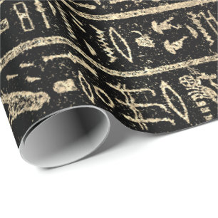 Egyptian Hieroglyphs Gold Grass Metallic Stripes Wrapping Paper