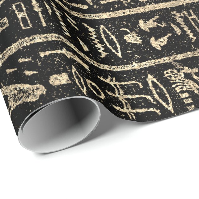 Egyptian Hieroglyphs Gold Grass Metallic Stripes Wrapping Paper (Roll Corner)