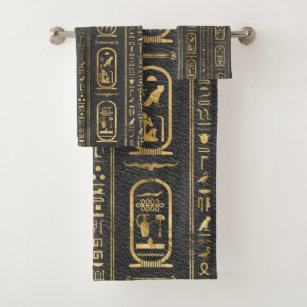 Egyptian hieroglyphs Gold on Leather Bath Towel Set