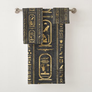 Egyptian Hieroglyphs Gold On Leather Bath Towel Set by LoveMalinois at Zazzle