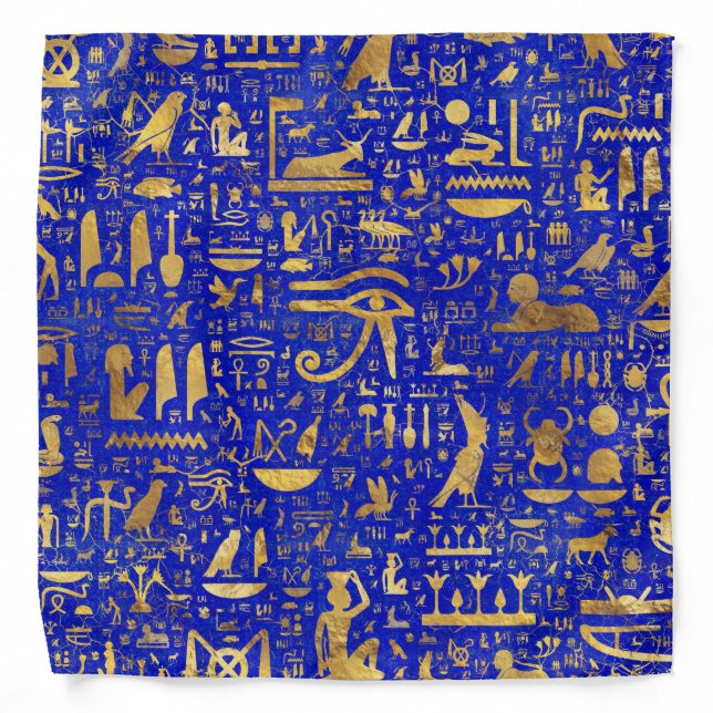Egyptian hieroglyphs -Lapis Lazuli and Gold Bandana (Front)