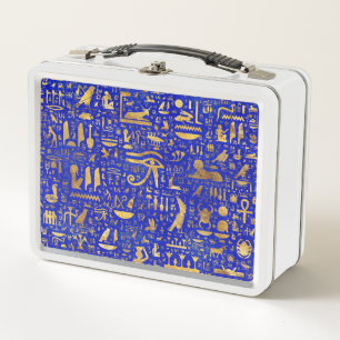Egyptian hieroglyphs -Lapis Lazuli and Gold Metal Lunch Box