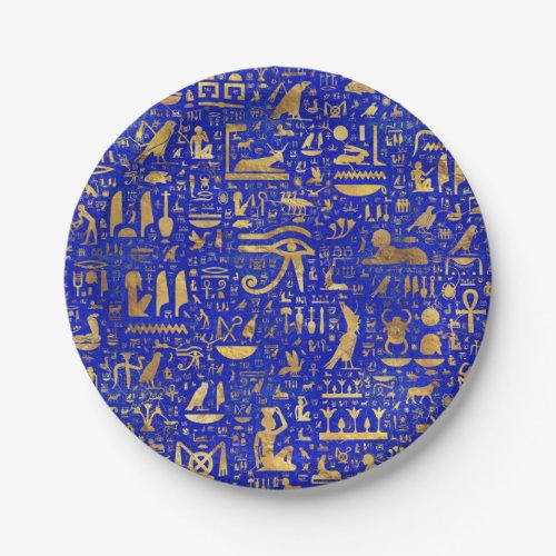 Egyptian hieroglyphs _Lapis Lazuli and Gold Paper Plates