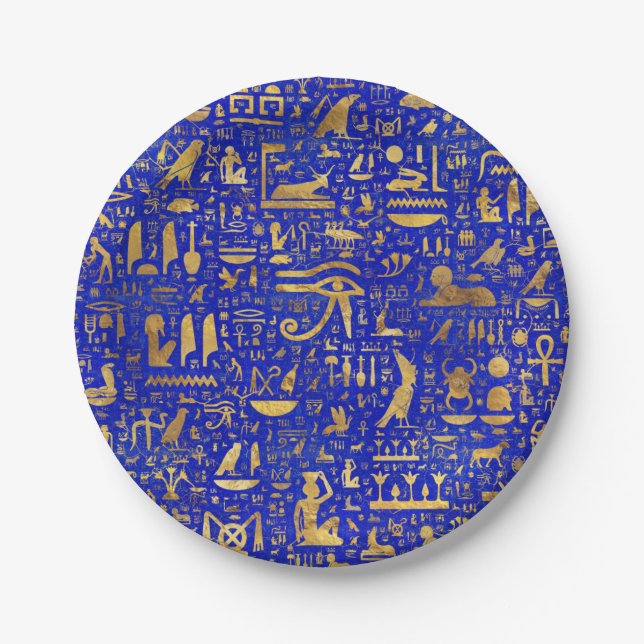 Egyptian hieroglyphs -Lapis Lazuli and Gold Paper Plates (Front)