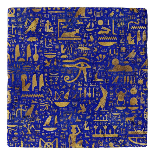 Egyptian hieroglyphs -Lapis Lazuli and Gold Trivet (Front)