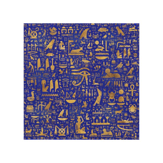 Egyptian hieroglyphs -Lapis Lazuli and Gold Wood Wall Art (Front)