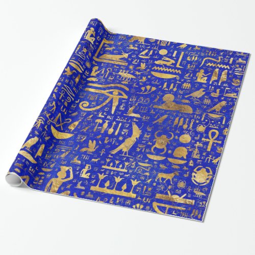 Egyptian hieroglyphs _Lapis Lazuli and Gold Wrapping Paper