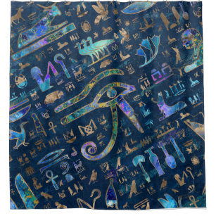 Egyptian hieroglyphs Mixed Texture Abstract Shower Curtain