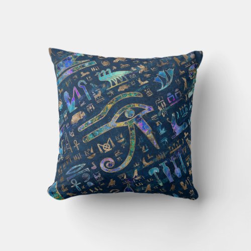 Egyptian hieroglyphs Mixed Texture Abstract Throw Pillow