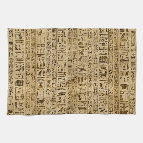 Egyptian hieroglyphs on papyrus kitchen towel