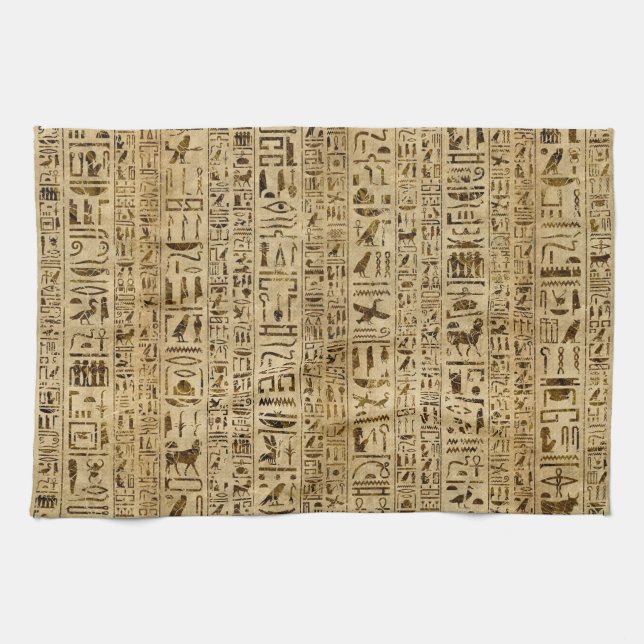 Egyptian hieroglyphs on papyrus kitchen towel (Horizontal)
