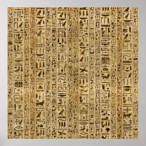 Egyptian hieroglyphs on papyrus poster