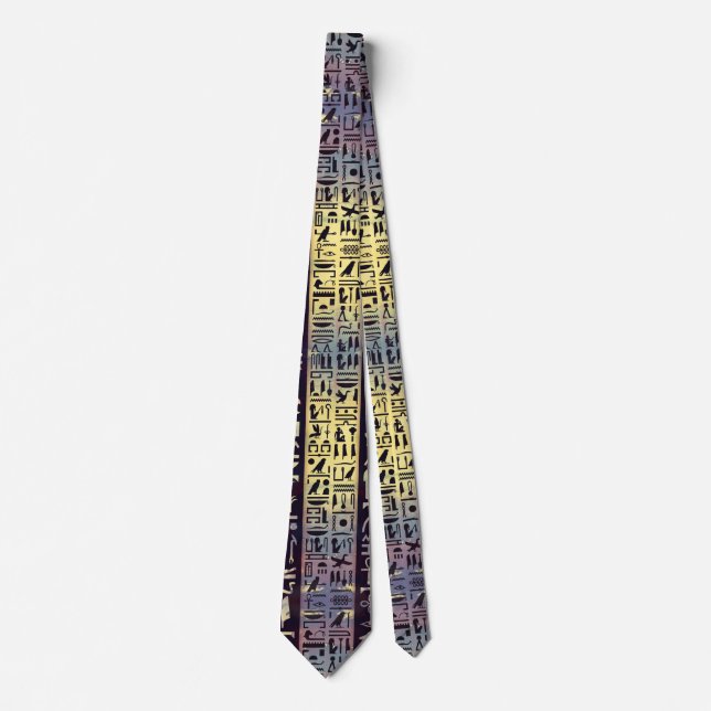 Egyptian hieroglyphs on purple violet neck tie (Front)