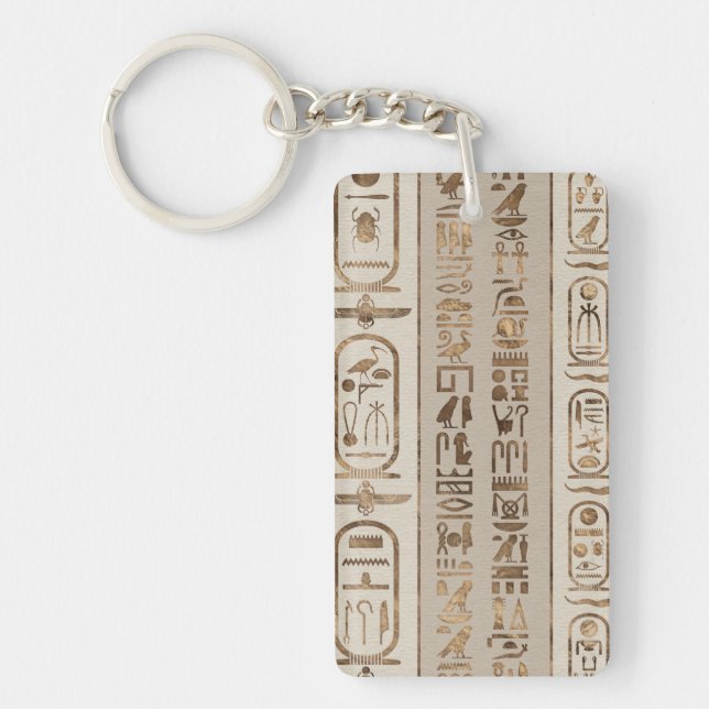 Egyptian hieroglyphs Pastel Gold Keychain (Front)