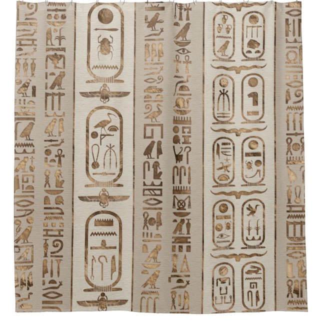 Egyptian hieroglyphs Pastel Gold Shower Curtain (Front)