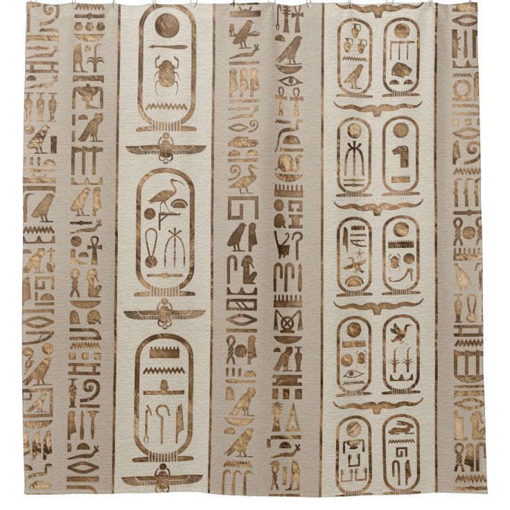 Egyptian hieroglyphs Pastel Gold Shower Curtain | Zazzle