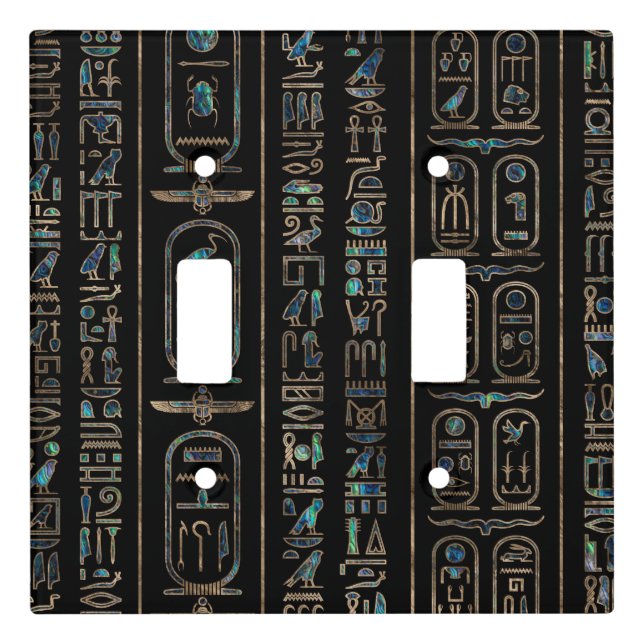 Egyptian hieroglyphs pattern Gold Abalone Light Switch Cover (Front)