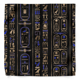 Egyptian hieroglyphs pattern Gold Lapis Lazuli #2 Bandana