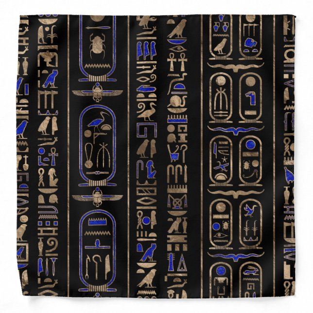 Egyptian hieroglyphs pattern Gold Lapis Lazuli #2 Bandana (Front)