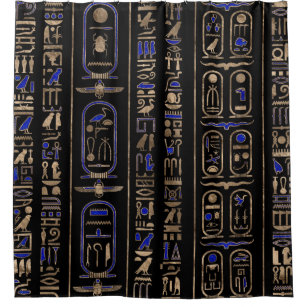 Egyptian hieroglyphs pattern Gold Lapis Lazuli #2 Shower Curtain