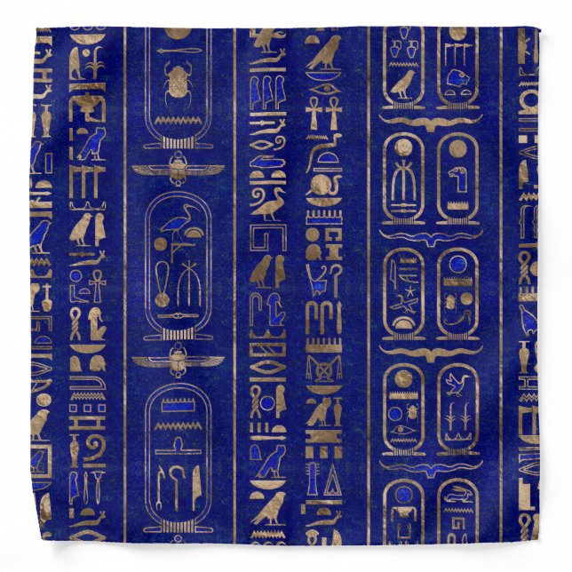 Egyptian hieroglyphs pattern Gold Lapis Lazuli Bandana (Front)