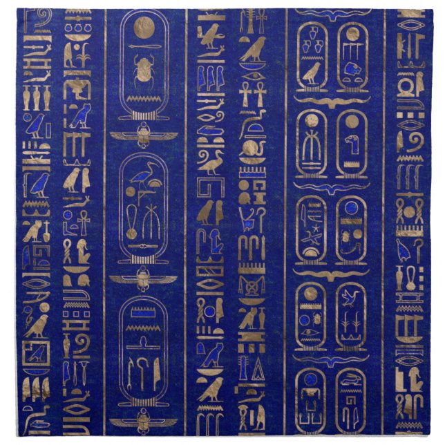 Egyptian hieroglyphs pattern Gold Lapis Lazuli Cloth Napkin (Front)
