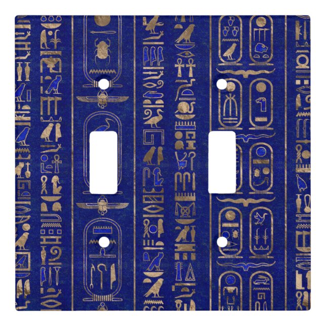 Egyptian hieroglyphs pattern Gold Lapis Lazuli Light Switch Cover (Front)